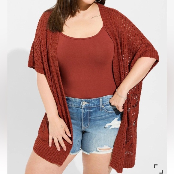torrid Sweaters - Torrid Open Knit Kimono Cardigan Madder Brown Cotton Blend Womens Size 1X / 2X